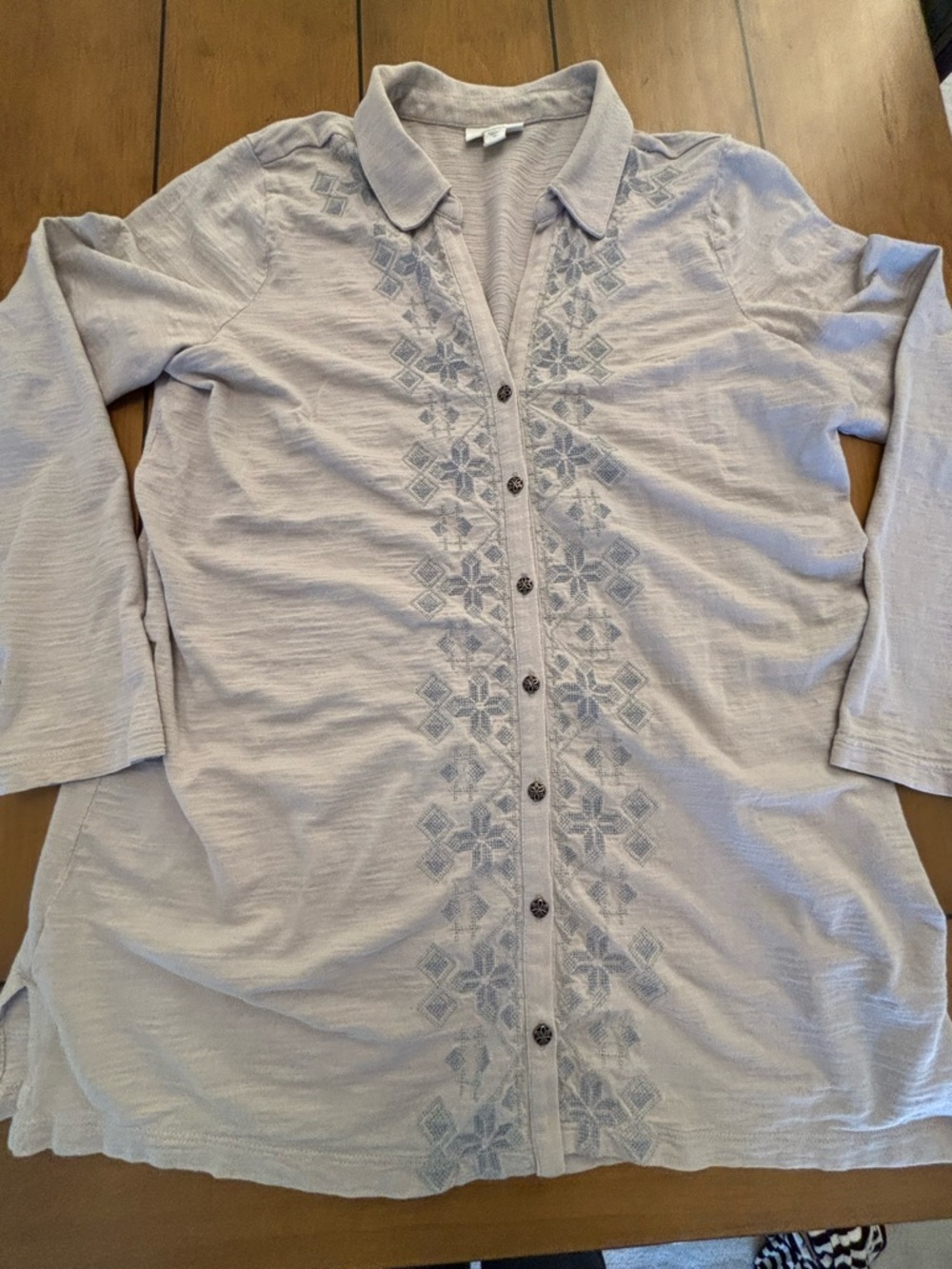 J Jill Gray and Blue Embroidered Button-down Shirt